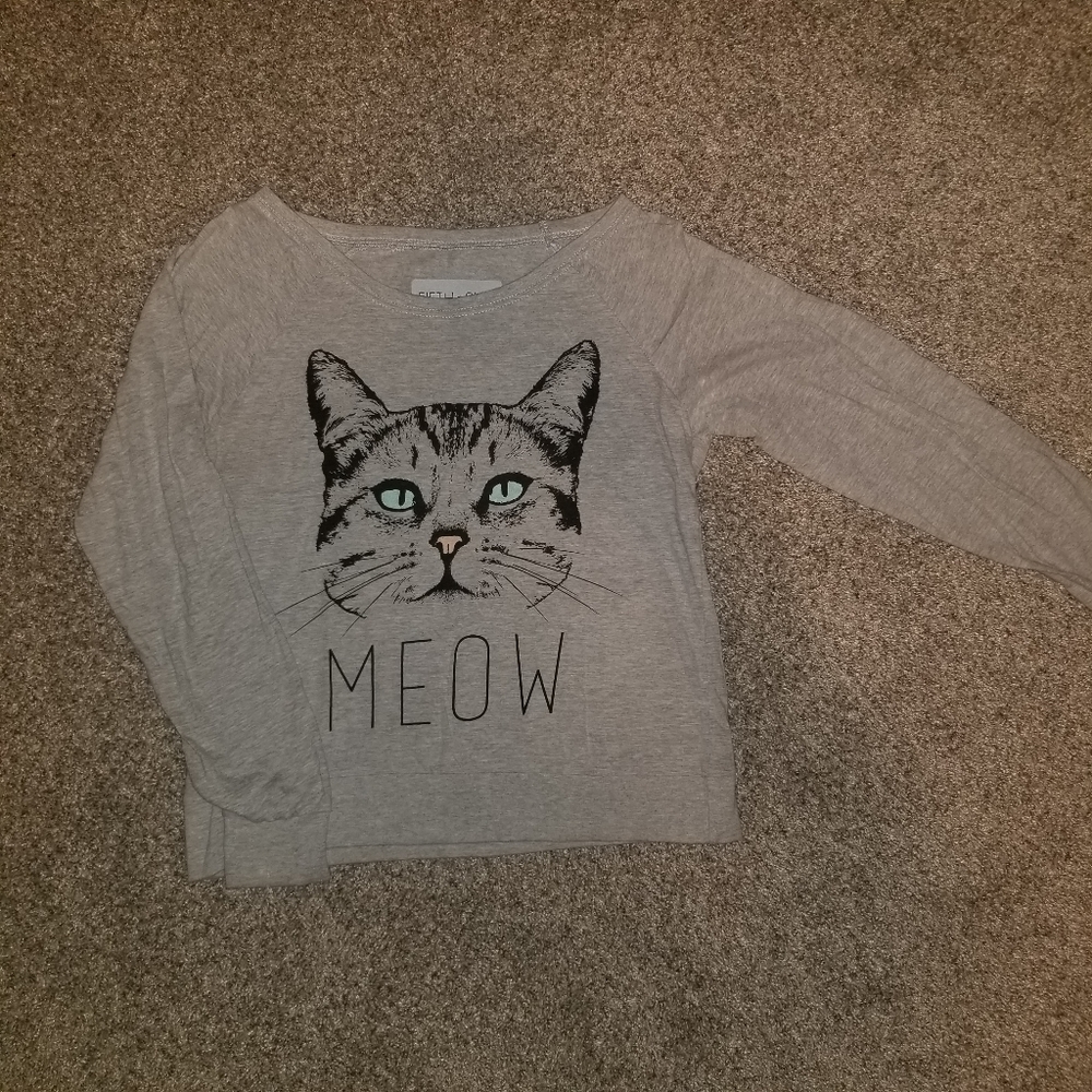 MEOW Gray Cat Long Sleeve Shirt
